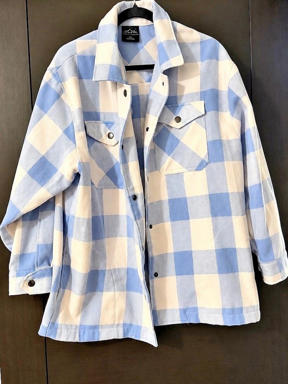 HFX Blue & Cream Plaid Shacket Jacket Size Large